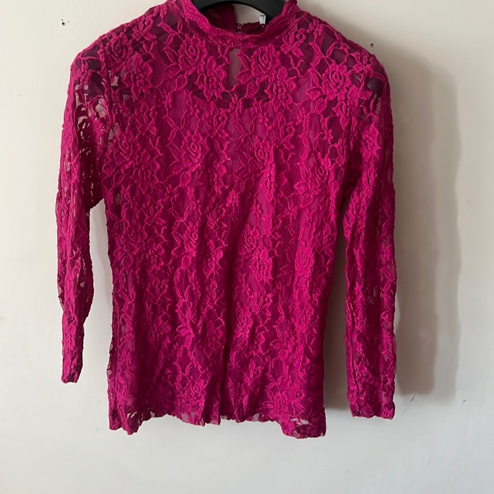 Fuchsia women pink long sleeve lace top